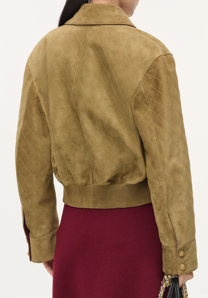 Brown Suede Red Collar Jacket