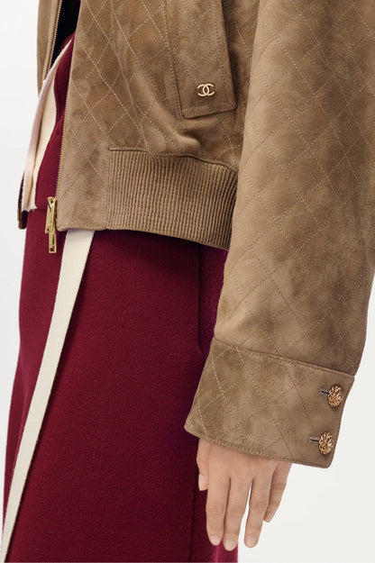 Brown Suede Red Collar Jacket