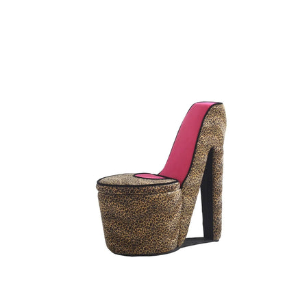 Leopard Faux Suede High Heel Storage Chair