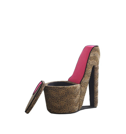 Leopard Faux Suede High Heel Storage Chair