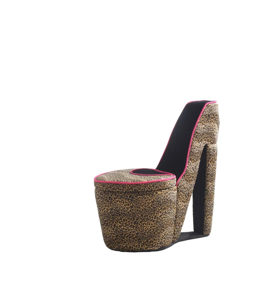Leopard Faux Suede High Heel Storage Chair
