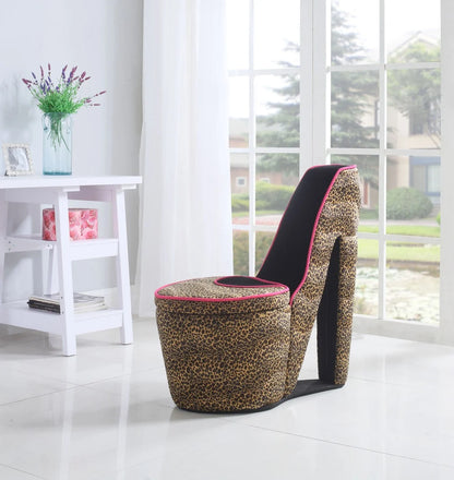 Leopard Faux Suede High Heel Storage Chair
