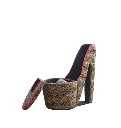 Leopard Faux Suede High Heel Storage Chair