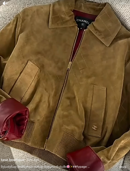 Brown Suede Red Collar Jacket